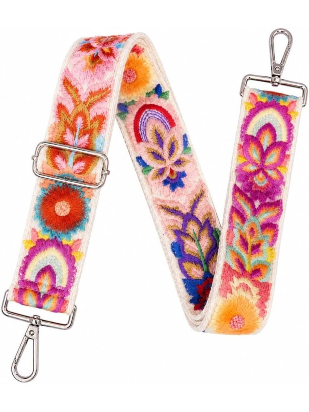 Adjustable Floral Embroidery Purse Strap - 29-55 Inch Crossbody Bag Accessory